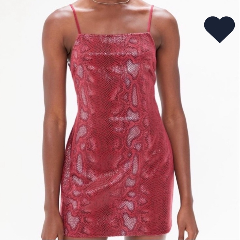 Urban Outfitters Textured Red Snake Print Snakeskin Mini Dress Open Tie Back